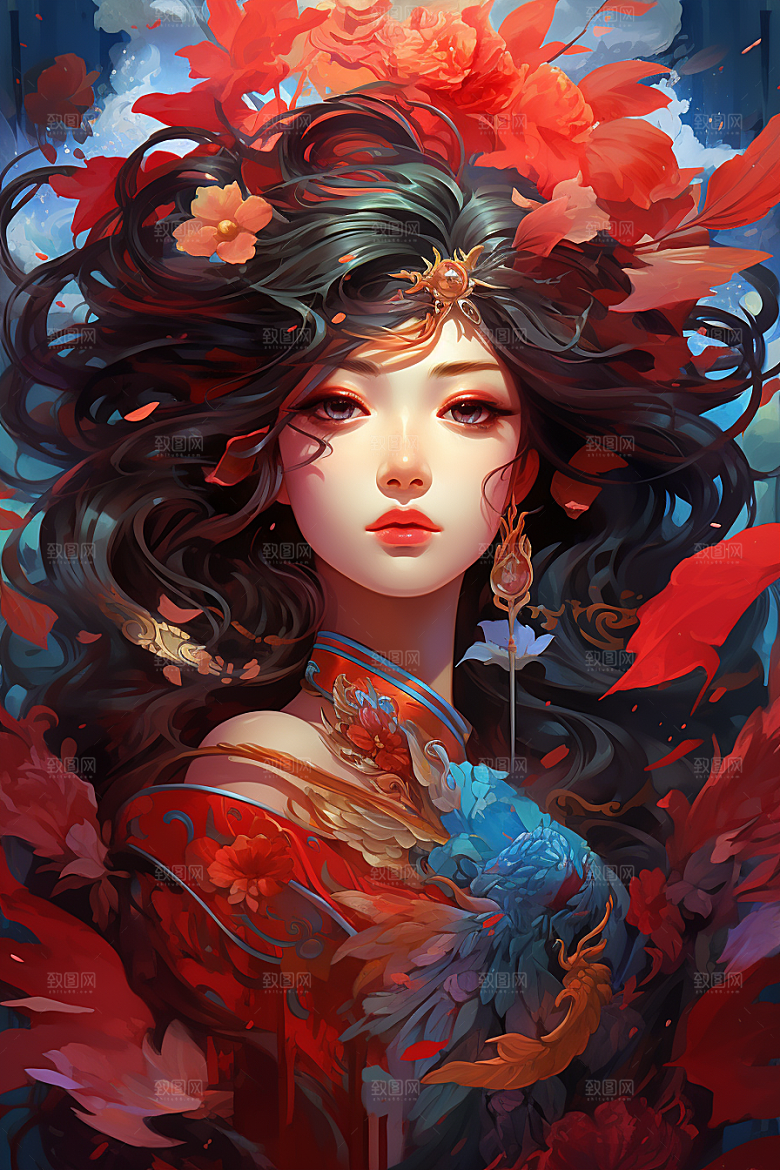京剧女孩戏剧扮相插画