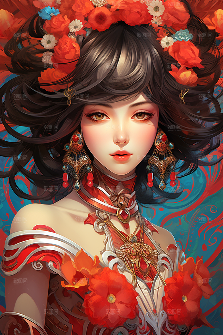 京剧女孩传统风格国潮插画