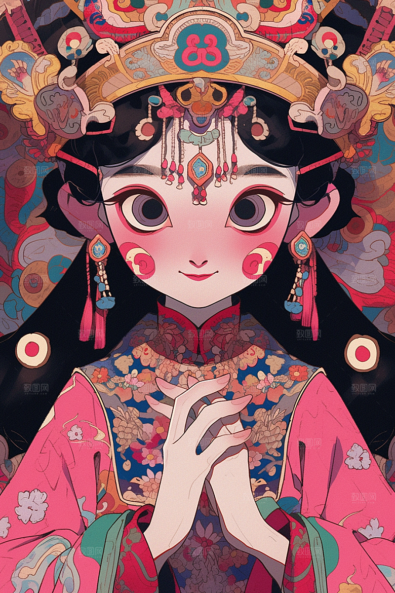 京剧女孩中国风戏剧插画