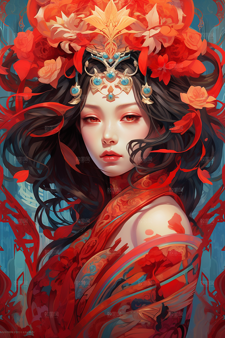 京剧女孩戏剧国潮插画