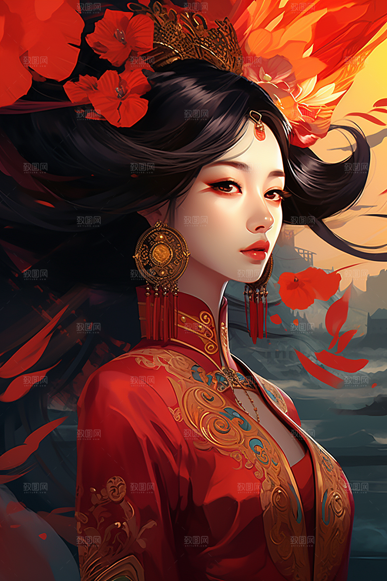 京剧女孩戏剧传统风格插画