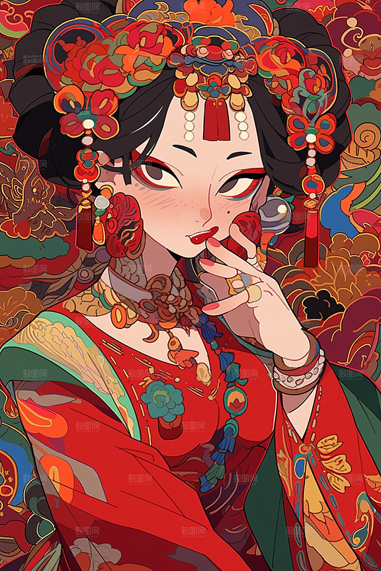 京剧女孩国潮传统风格插画