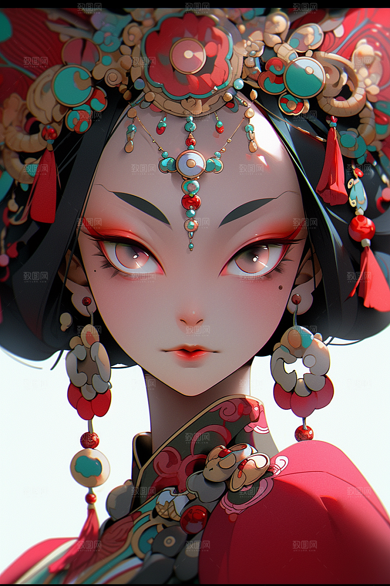 京剧女孩扮相戏曲插画