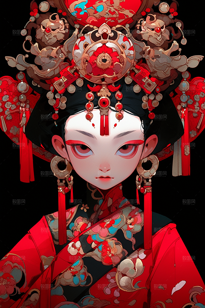 京剧女孩国粹手绘插画