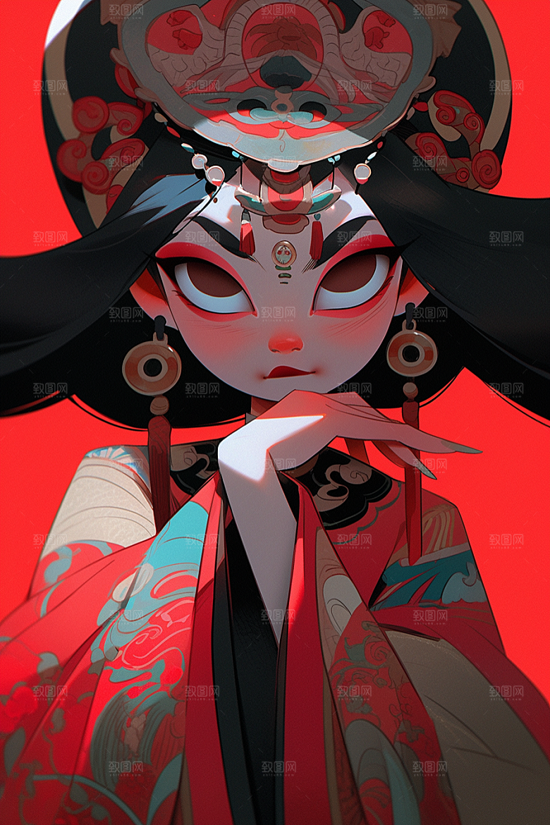 京剧女孩国粹扮相插画