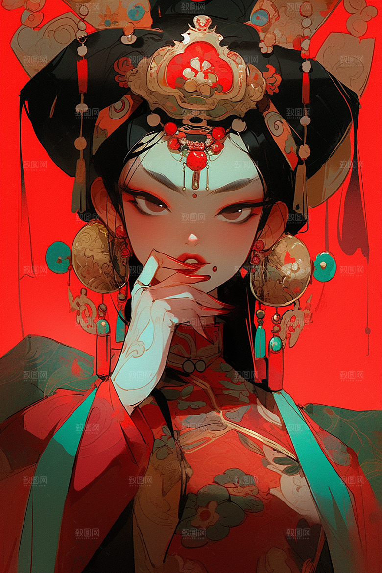 京剧女孩戏剧手绘插画