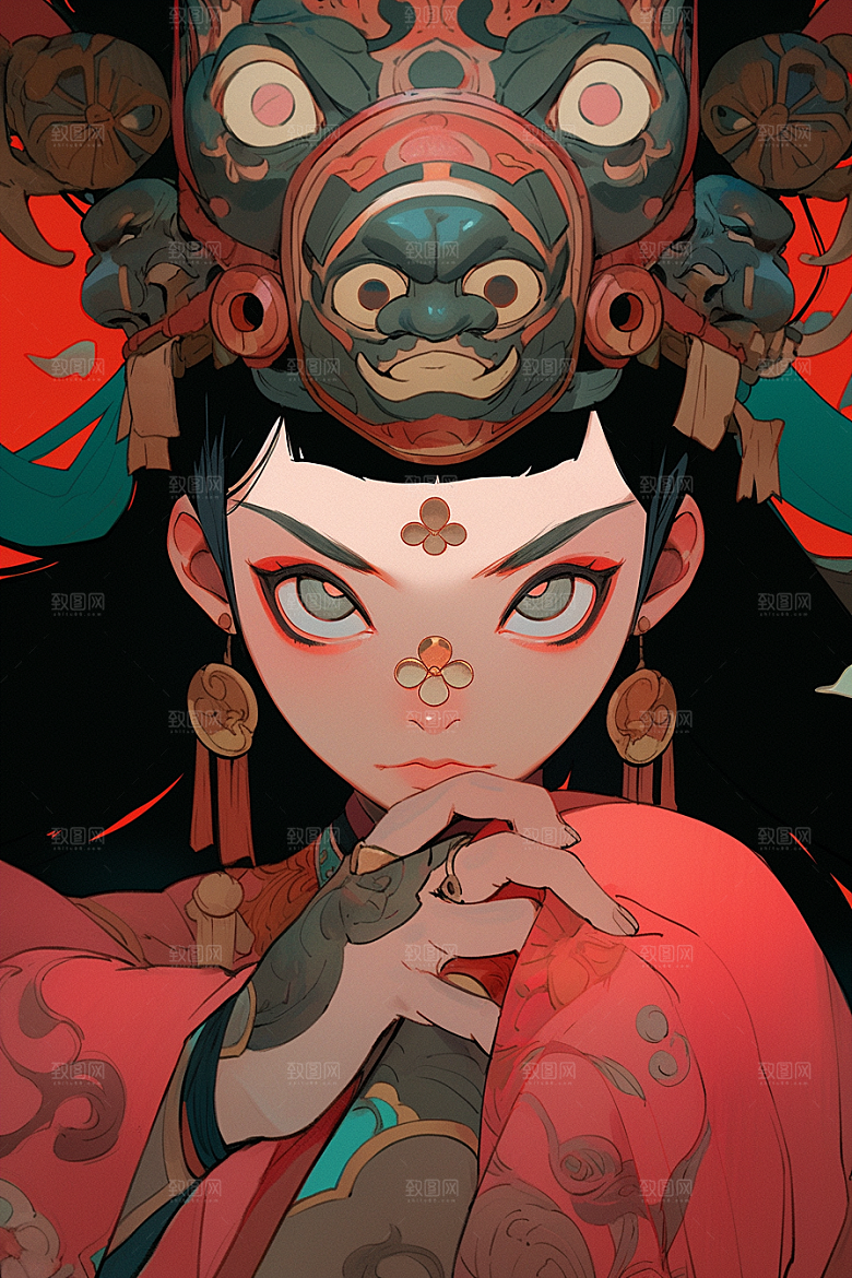 京剧女孩手绘中国风插画