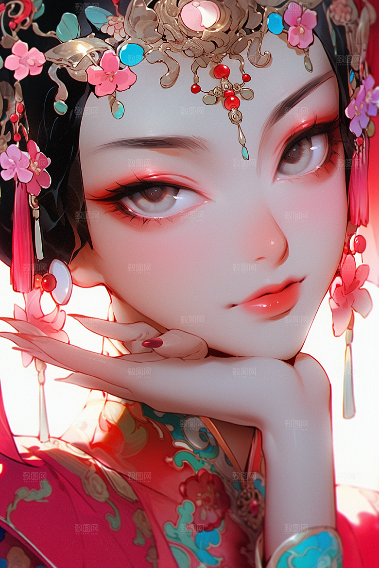 京剧女孩国潮戏曲插画