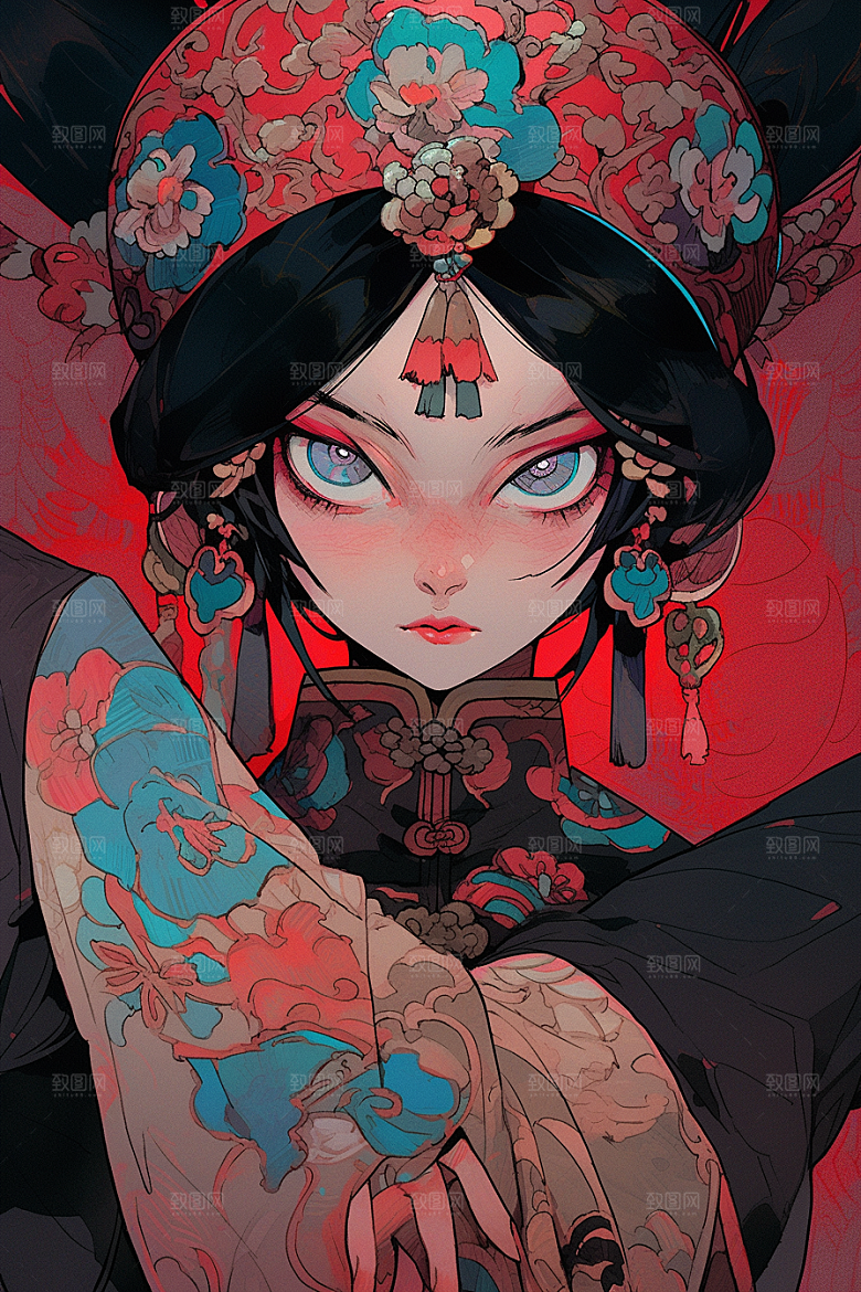 京剧女孩戏剧传统风格插画