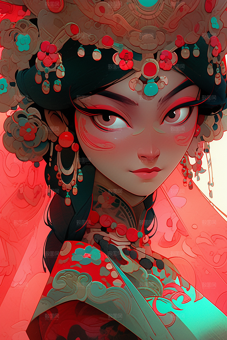 京剧女孩传统风格中式插画
