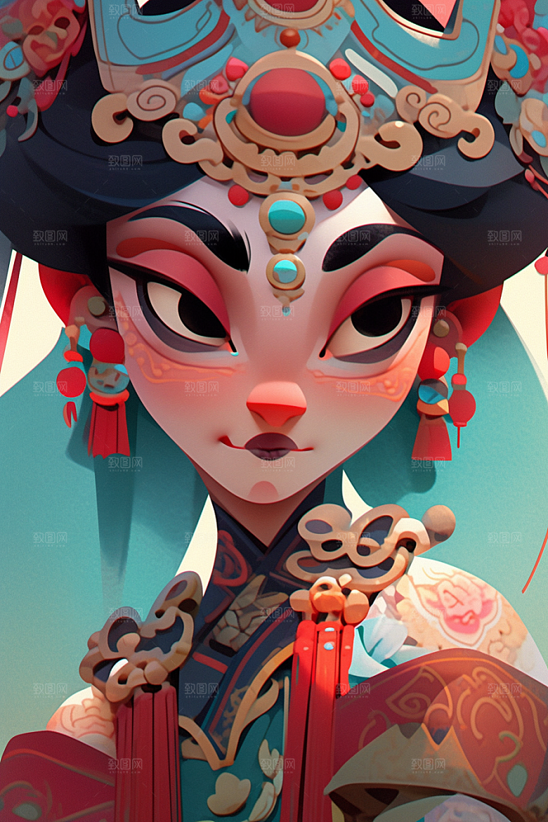 京剧女孩中国风手绘插画