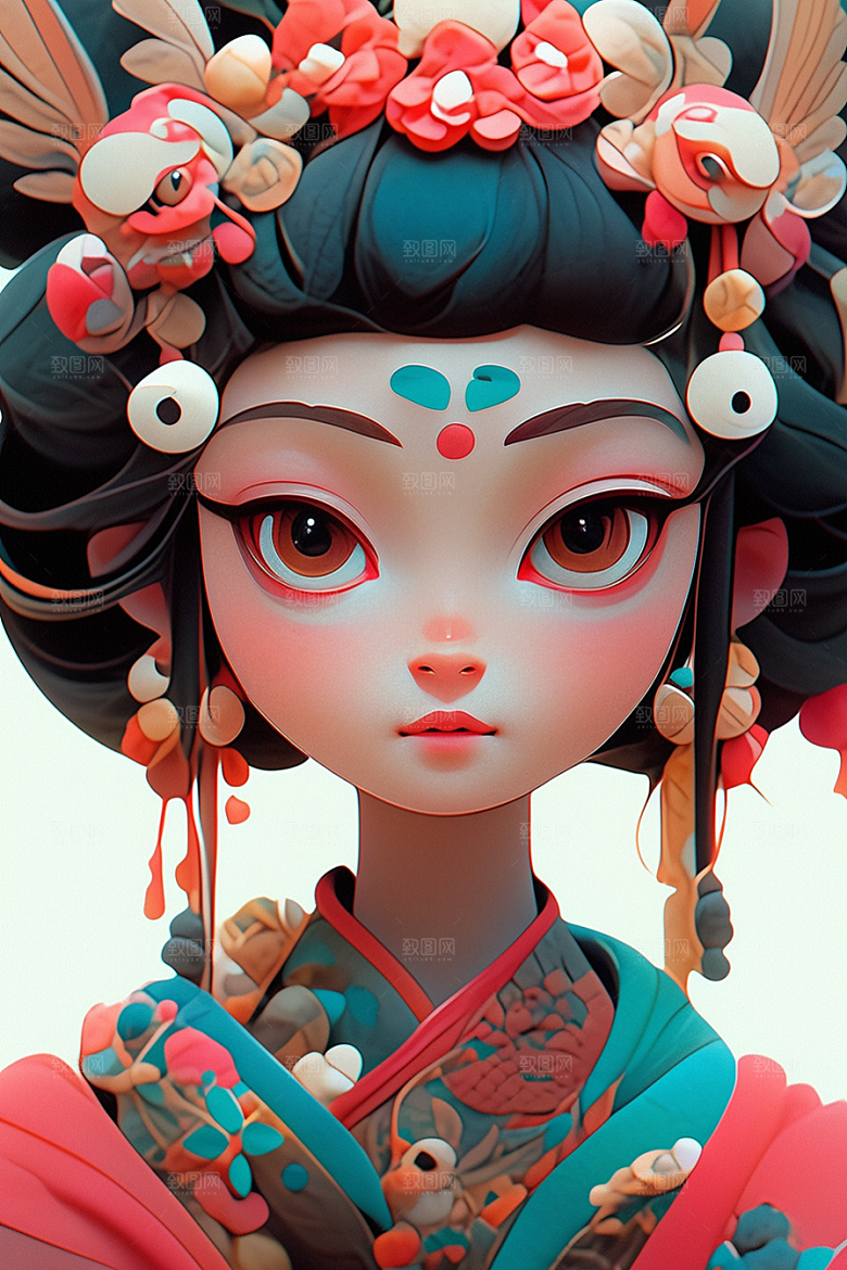京剧女孩国潮中国风插画