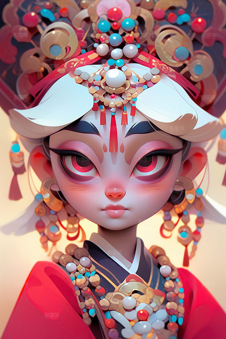 京剧女孩中国风戏剧插画