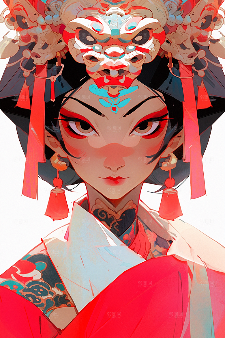 京剧女孩扮相国粹插画