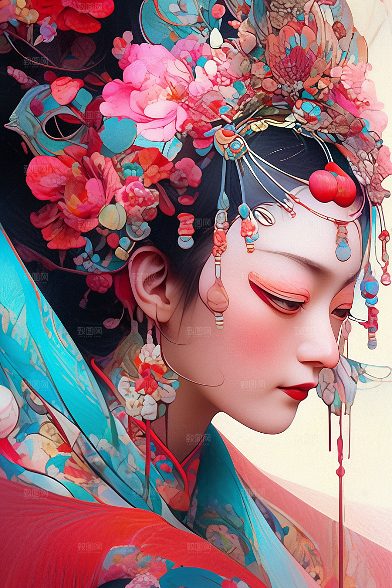 京剧女孩中国风戏曲插画