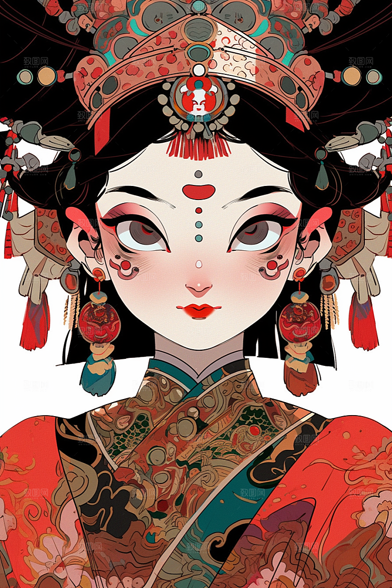 京剧女孩传统风格扮相插画