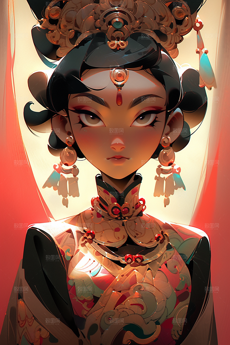 京剧女孩中国风中式插画