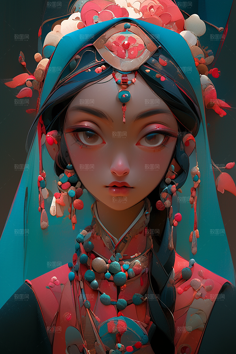 京剧女孩戏剧中式插画