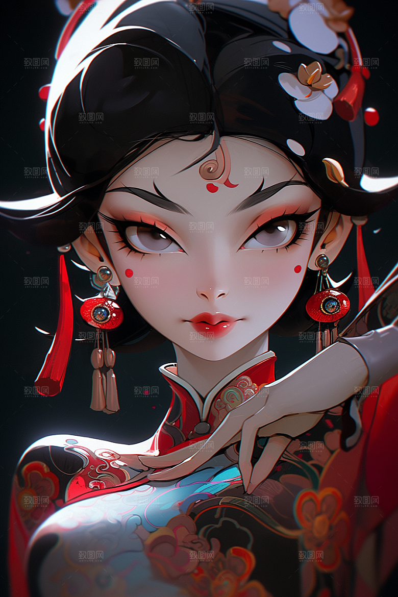 京剧女孩戏剧手绘插画