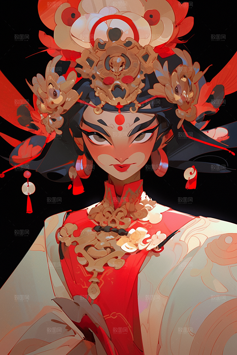 京剧女孩中国风扮相插画