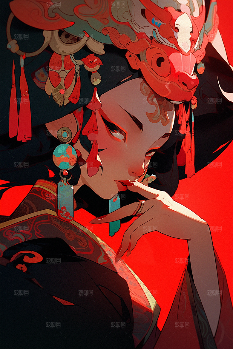 京剧女孩戏剧国潮插画