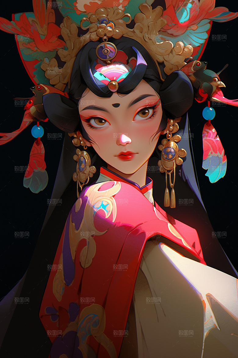 京剧女孩国潮中式插画