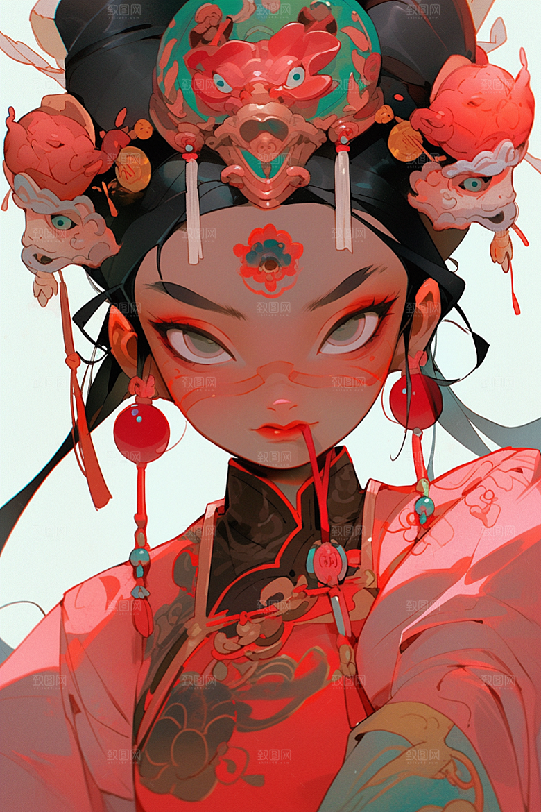 京剧女孩中式国粹插画