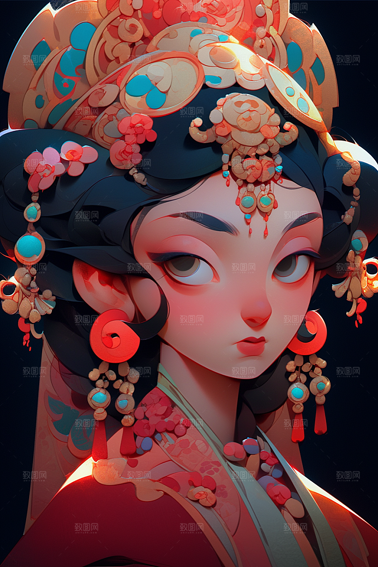 京剧女孩戏剧传统风格插画