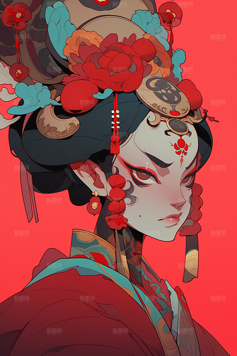 京剧女孩国潮国粹插画