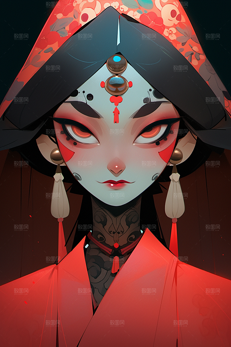 京剧女孩中式国潮插画