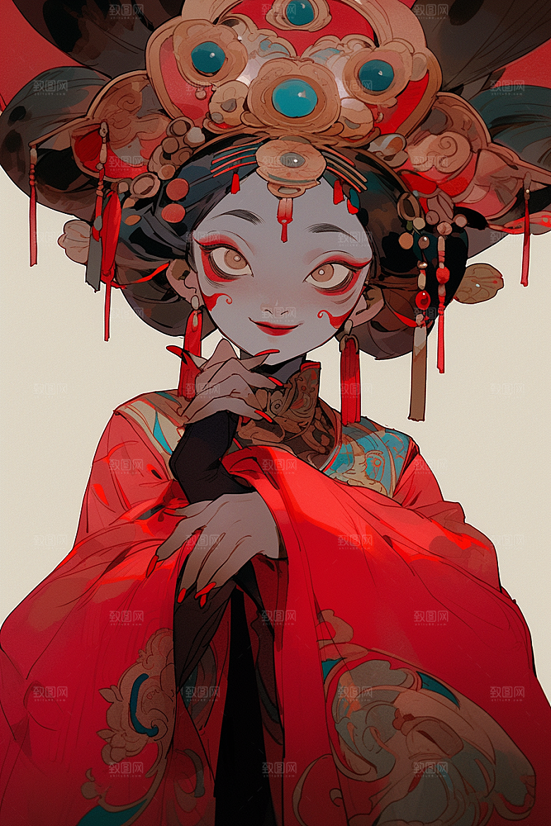 京剧女孩国潮戏剧插画