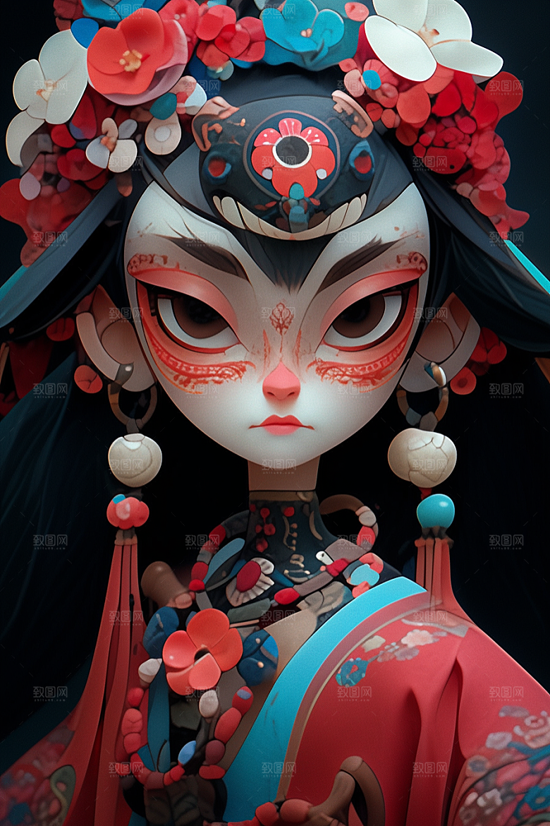 京剧女孩中式中国风插画