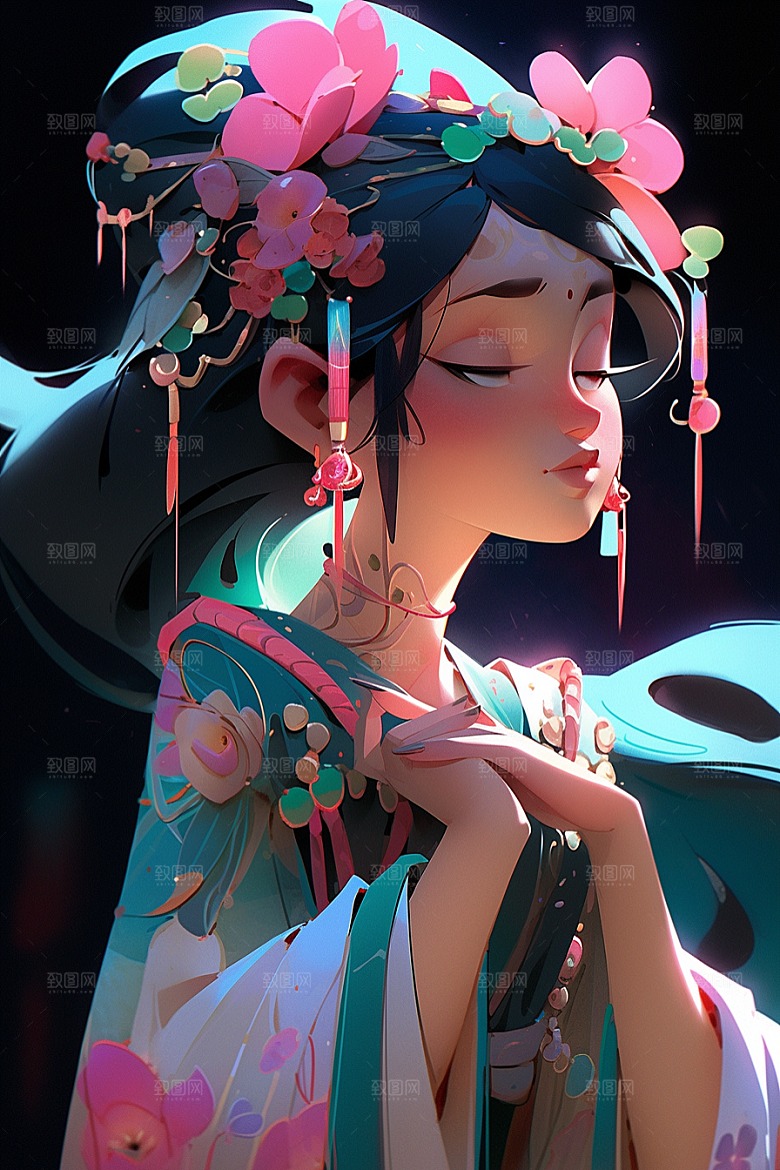 京剧女孩国潮中国风插画