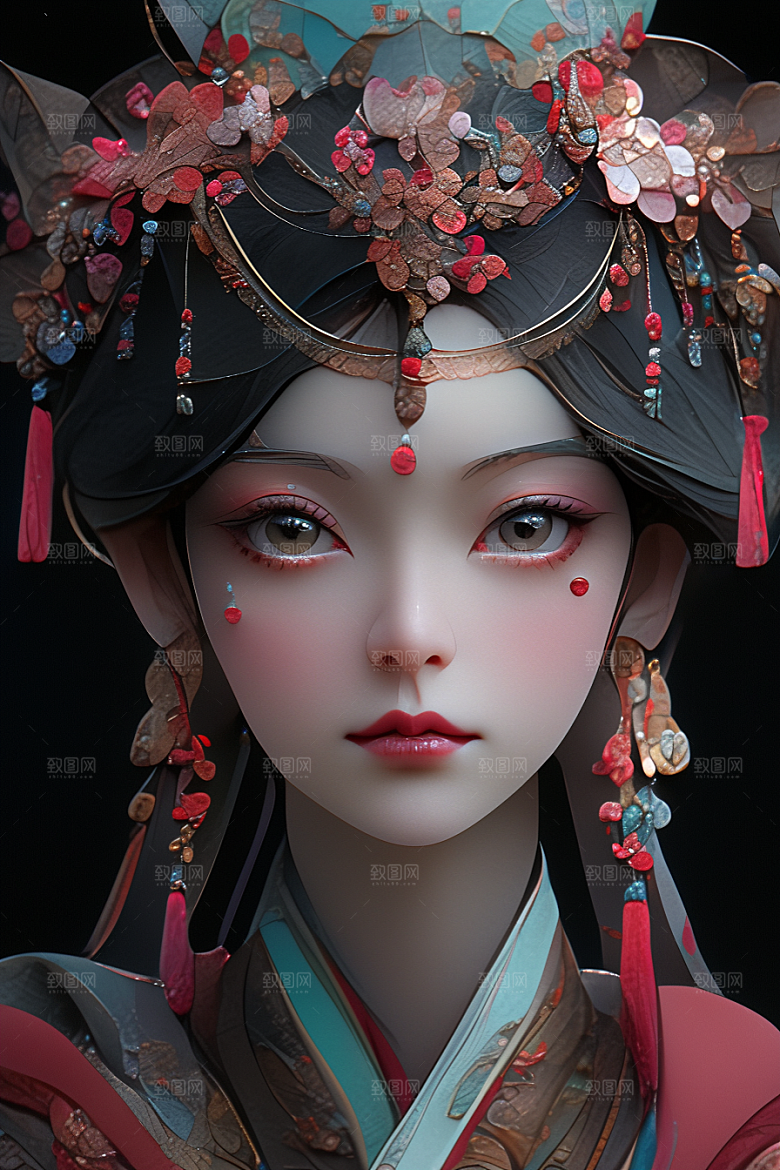 京剧女孩中式戏剧插画
