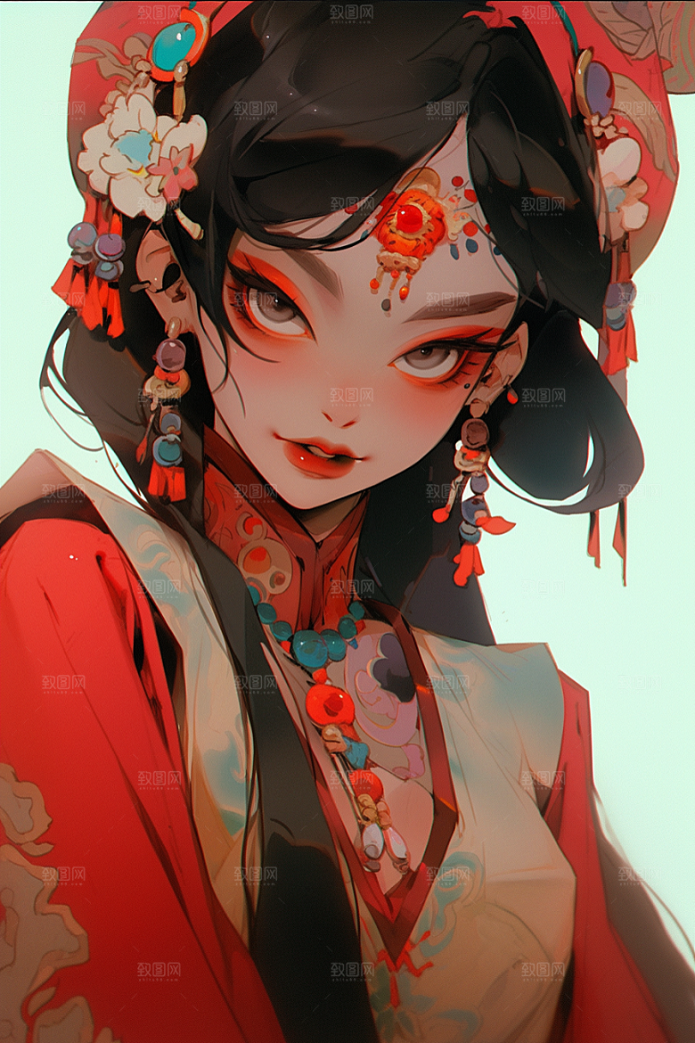 京剧女孩中式戏剧插画