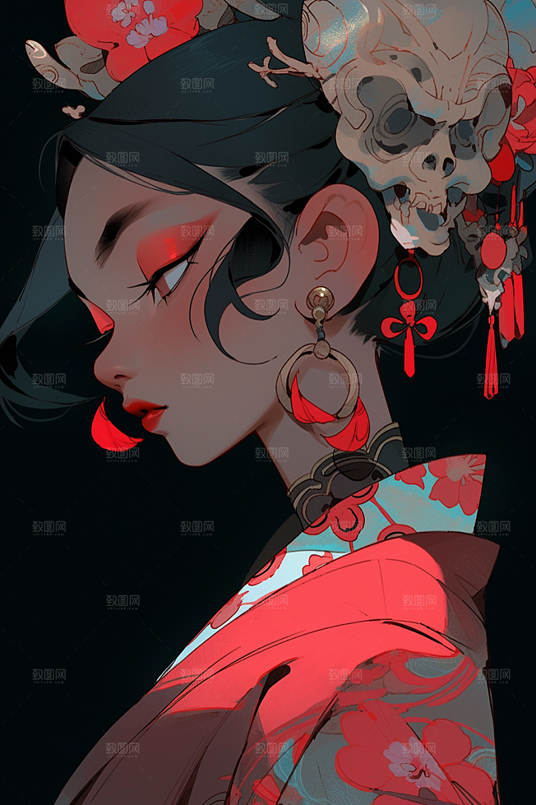 京剧女孩手绘中式插画