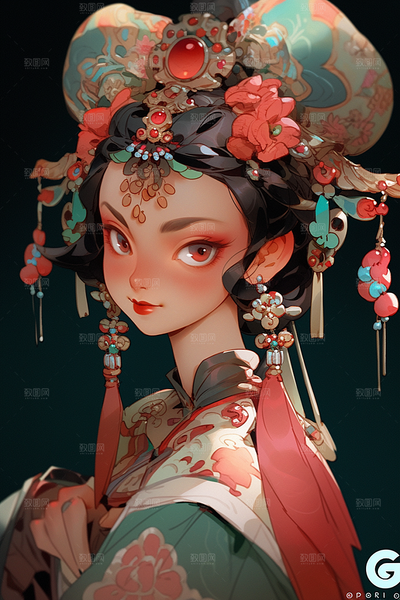 京剧女孩传统风格中式插画