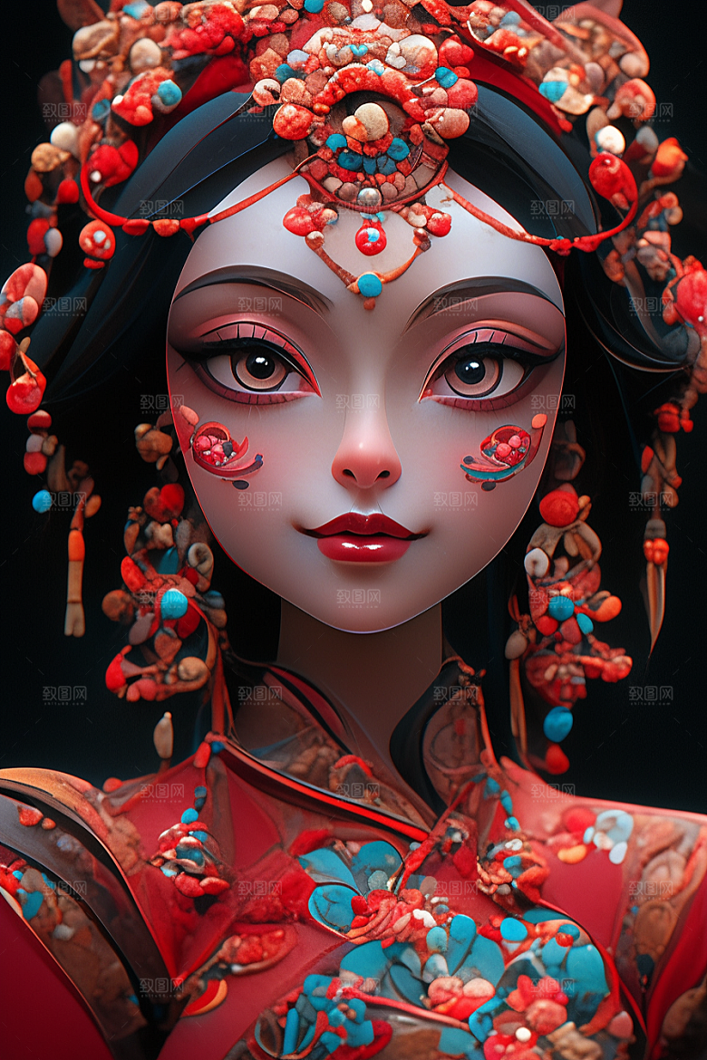 京剧女孩中式中国风插画