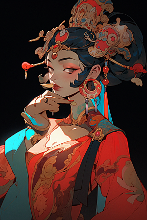 京剧女孩国粹手绘插画