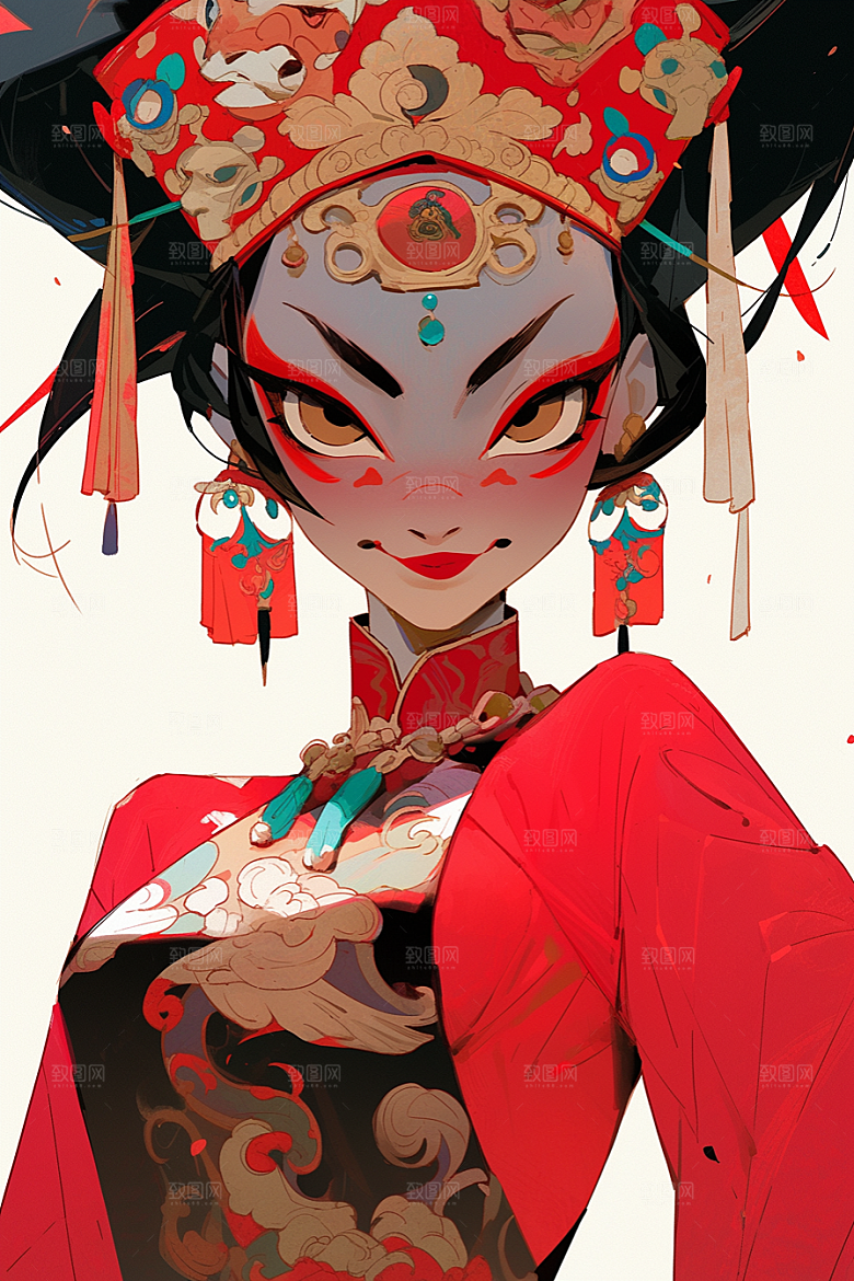 京剧女孩中式中国风插画