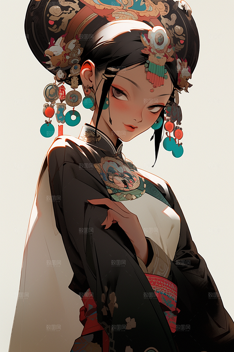 京剧女孩扮相中国风插画
