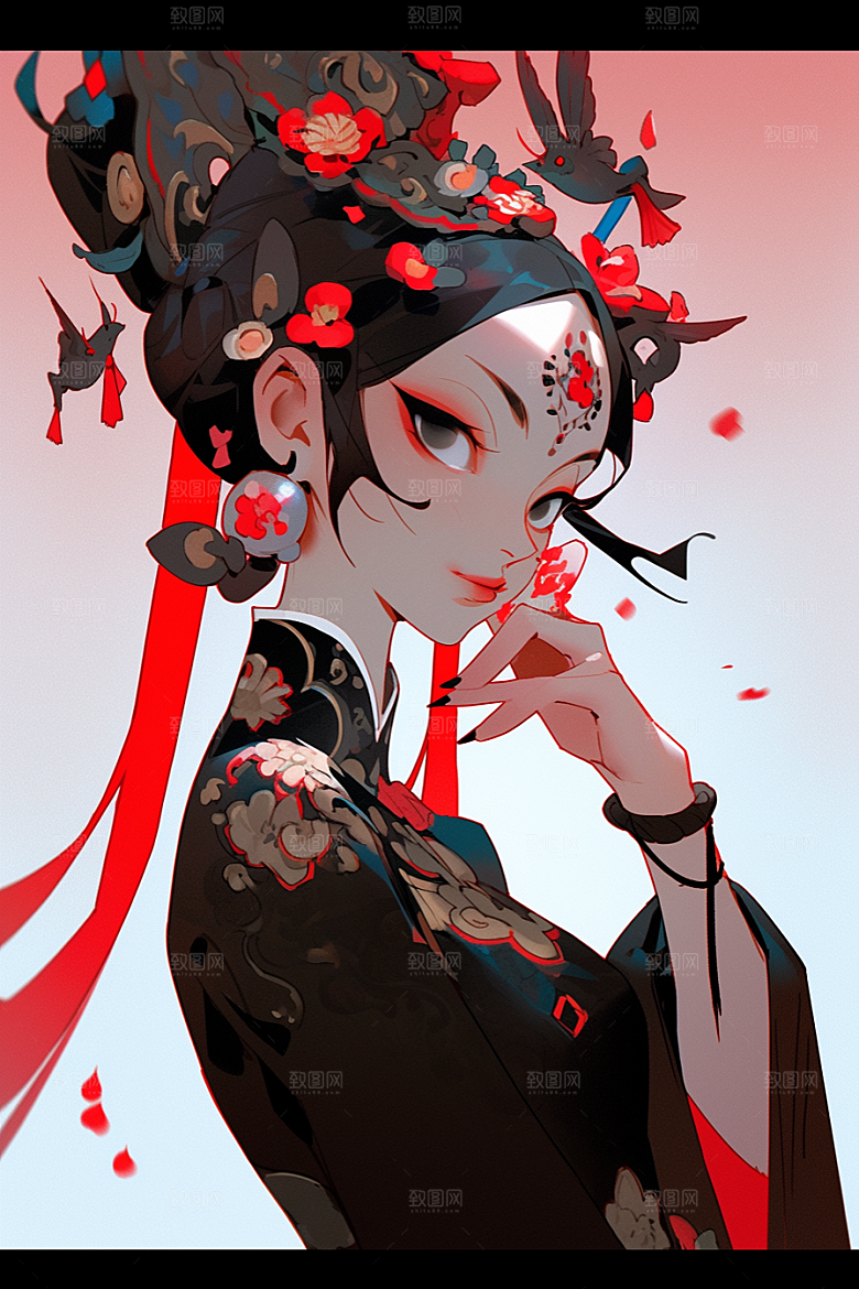 京剧女孩国粹戏剧插画