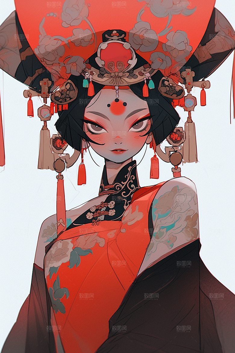 京剧女孩中国风国粹插画