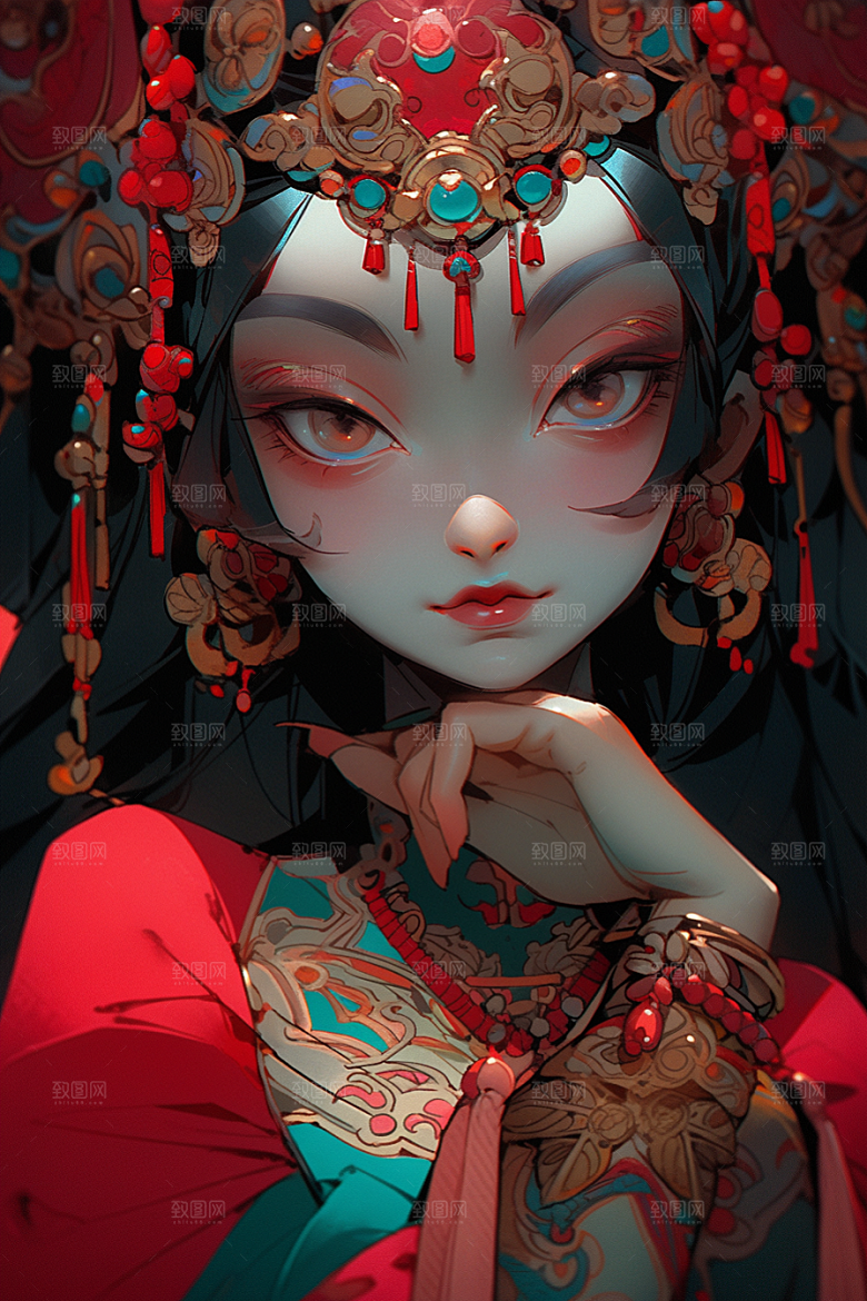 京剧女孩手绘中式插画