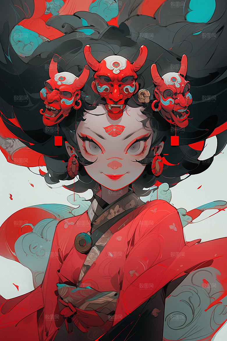 京剧女孩传统风格中国风插画