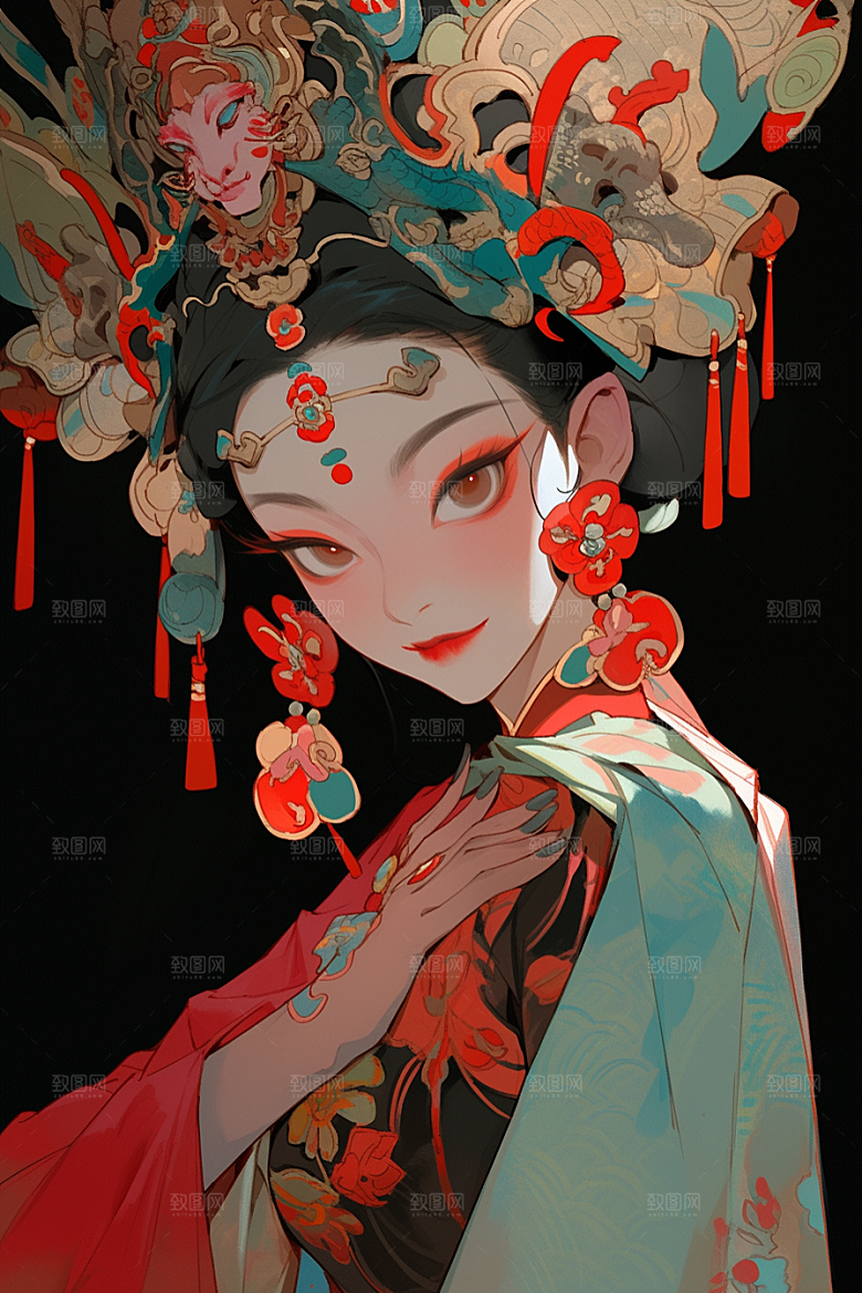 京剧女孩国粹传统风格插画