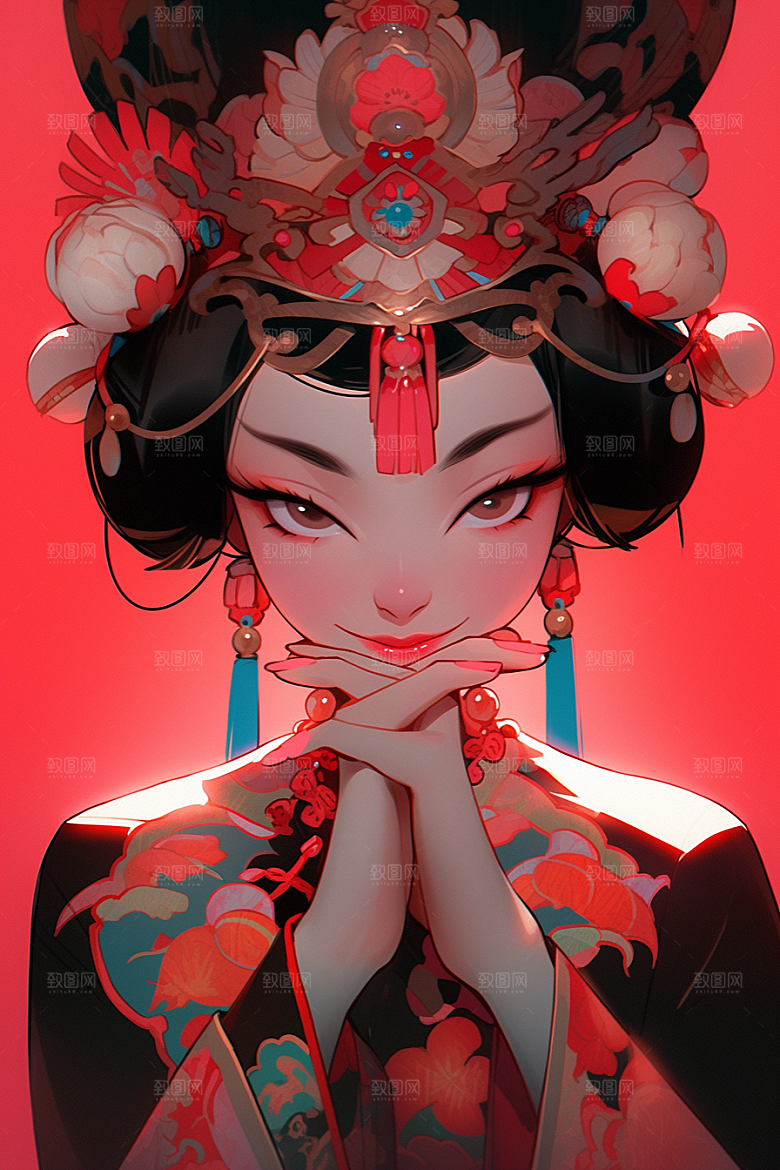 京剧女孩中国风国潮插画