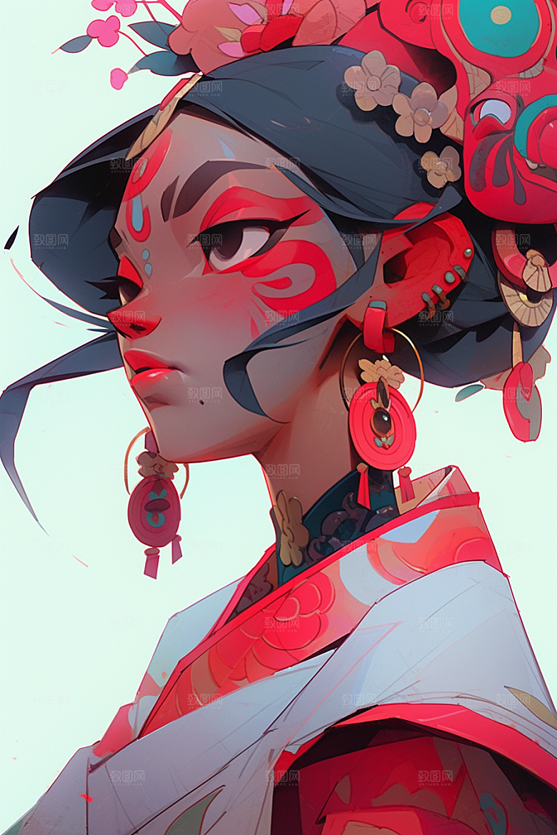 京剧女孩戏剧扮相插画
