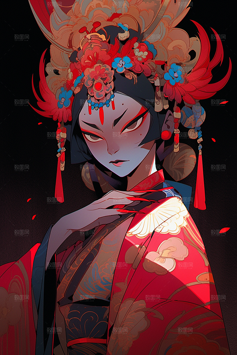 京剧女孩中国风传统风格插画