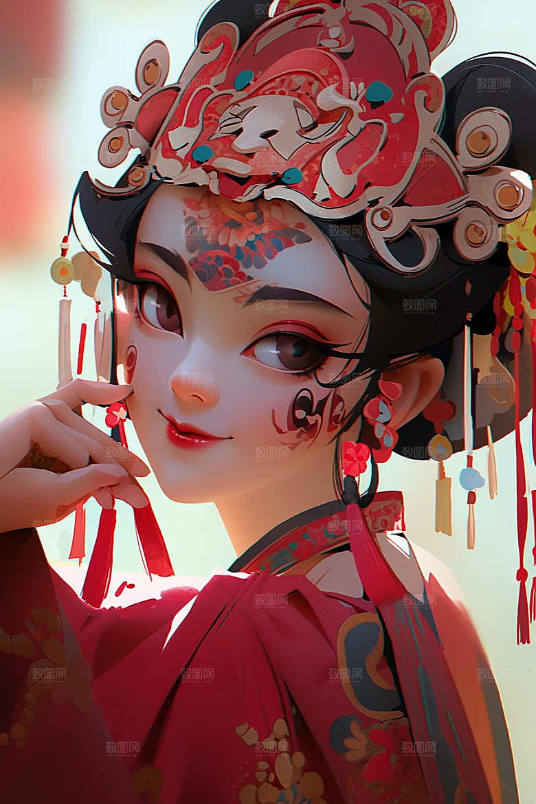 京剧女孩国潮手绘插画